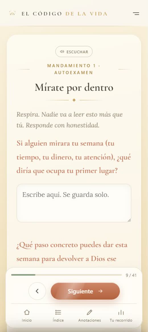 Pantalla de autoexamen con preguntas y líneas para escribir
